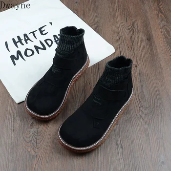 

Martin Boots Mori Girl Big Head Doll Shoe Handmade Wool Mouth Ankle Boots Literary Retro Thick-Sole Plus Velvet Warm Short Boots