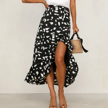 

2020 Women Summer Beach Casual Maxi Skirt Boho Floral Print Lace Up Long Skirts Female Skirt