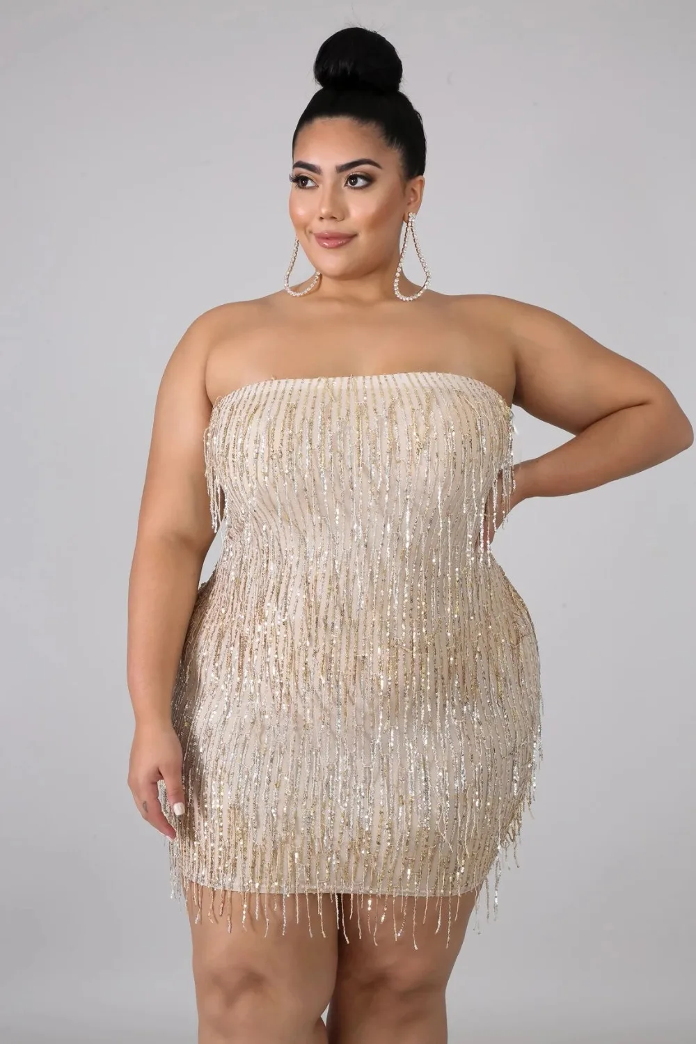 Xl-5XL Mini Dress Sequined Off The Shoulder  Robe Sexy Party & Clubwear Sleeveless Plus Size Women Party Out (1)