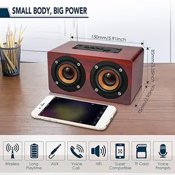 

Wooden Bluetooth Speaker HIFI Wireless Dual Loudspeakers 3D Surround Speaker For Phone Pc With Microphone Powerful Speaker