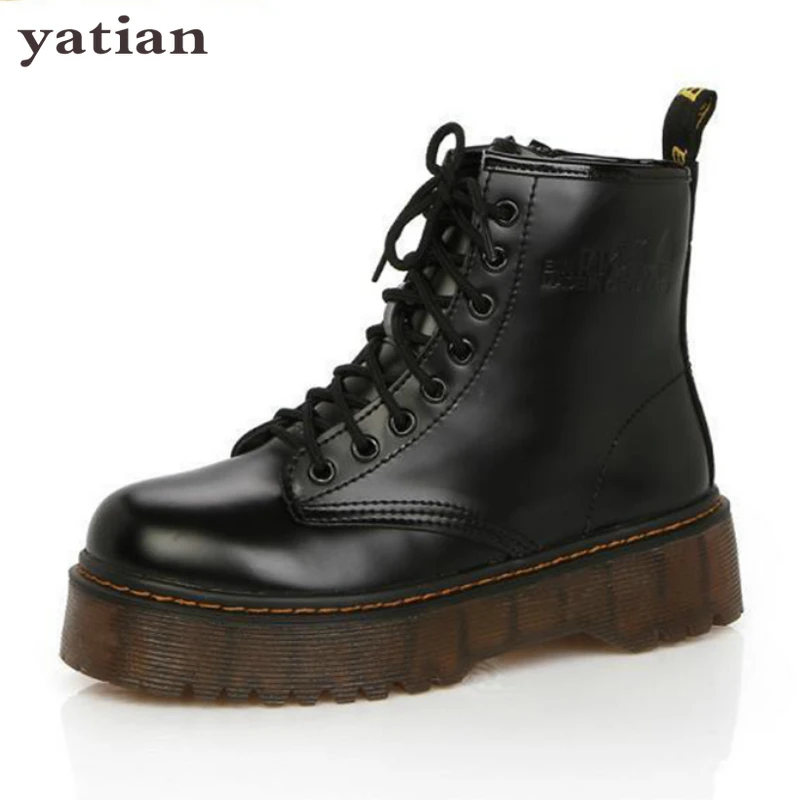 

Botas Women Motorcycle Ankle Boots Wedges Female Lace Up Platforms Autumn Winter Leather Oxford Shoes Woman high heels AG-102