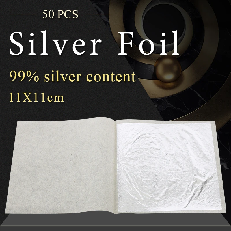 100 sheets 11 x 11 cm Edible Silver Leaf Real Silver Foil for Female  Cosmetics Food