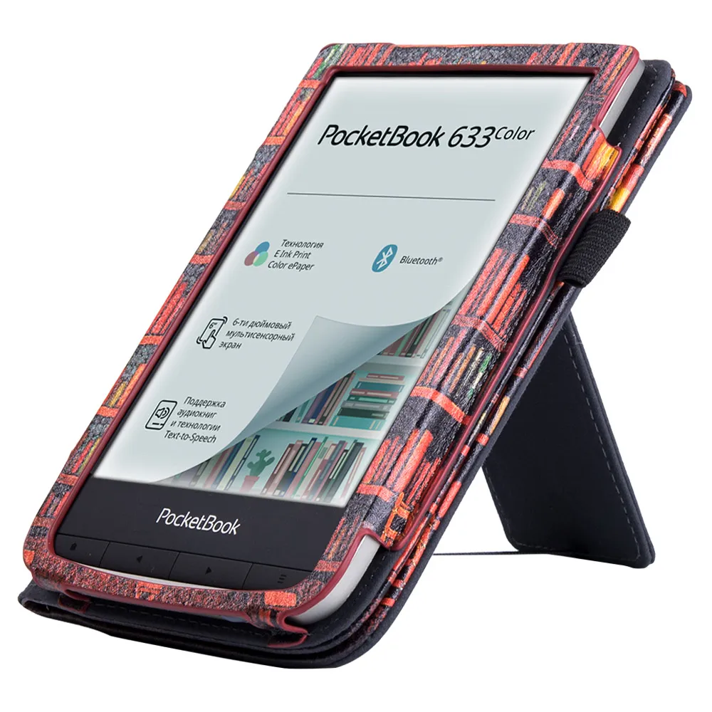 Estojo com Suporte para Pocketbook 606 616 627 628 632 633 Color Ereader Capa de Couro pu Premium com Alça de Mão e Auto Dormir Wake - Imagem 6