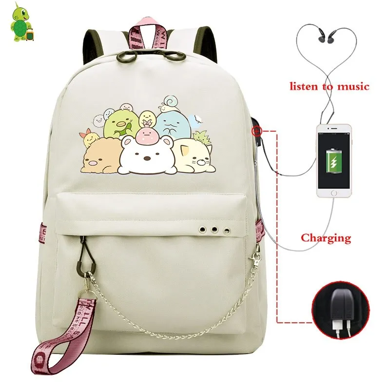 Mochila Sumikko, рюкзак, милые школьные сумки для девочек-подростков, Usb зарядка, рюкзак для ноутбука, женские рюкзаки, корейский рюкзак для путешествий - Цвет: 25