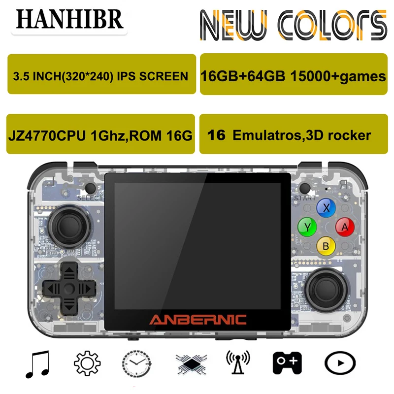 

HANHIBR RG350 Linux System Retro Game RG350M Console 3.5 inch HD IPS Screen 16GB Handheld Game Play 64GB RG350M 16 Emulators