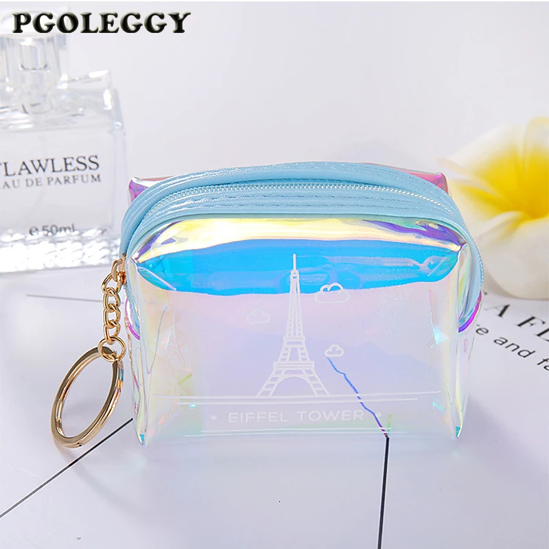 

Travel Cosmetic Bag Fashion Holographic Cosmetic Makeup Pouch Building Laser Zipper Bag Coin Purse Toiletry Cases Mini Handbag