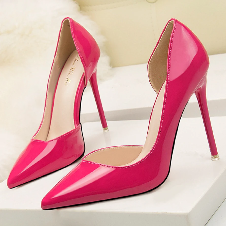 

Spring Woman Pumps Patent Leather High Heels Pointed Toe Office Women Shoes Side Cut-Outs Sexy Party Stiletto 10 cm Female Shoes