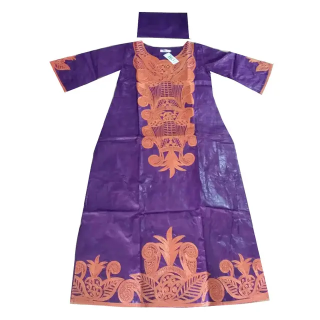 MD African Dresses For Women Traditional Dashiki Embroidery Maxi Dress Bazin Riche Ankara Robe Turban Women's Clothing 2021 Purple