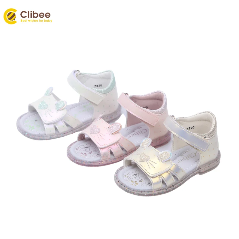 Clibee de verano de las muchachas del bebé Zapatos Niños Zapatos Sandalias de niñas ortopédicos zapatos de playa de cuero lindo gato sandalias de suela 21-26