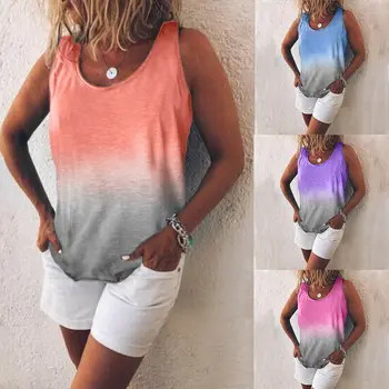 

2020 Hot Sale Rainbow Gradient Print T-shirt Vest Ladies Top