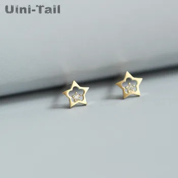 

Uini-Tail 2019 new listing 925 sterling silver plum blossom hollow five-pointed star micro-set earrings tide flow small jewelry