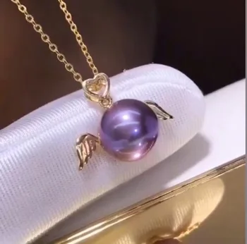 

Fine Jewelry 18K Yellow Gold Natural Ocean Purple Pearl 9-10mm Pendant Necklaces for Women FIne Pearls Pendants