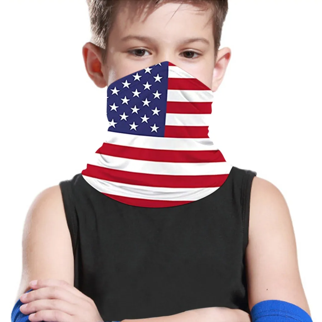 New Fashion Children Cotton Scarfs Keep Warm Sun Protection Windproof US Flag Printed Scarfs Neck Warmer Facemask Bandanas 5