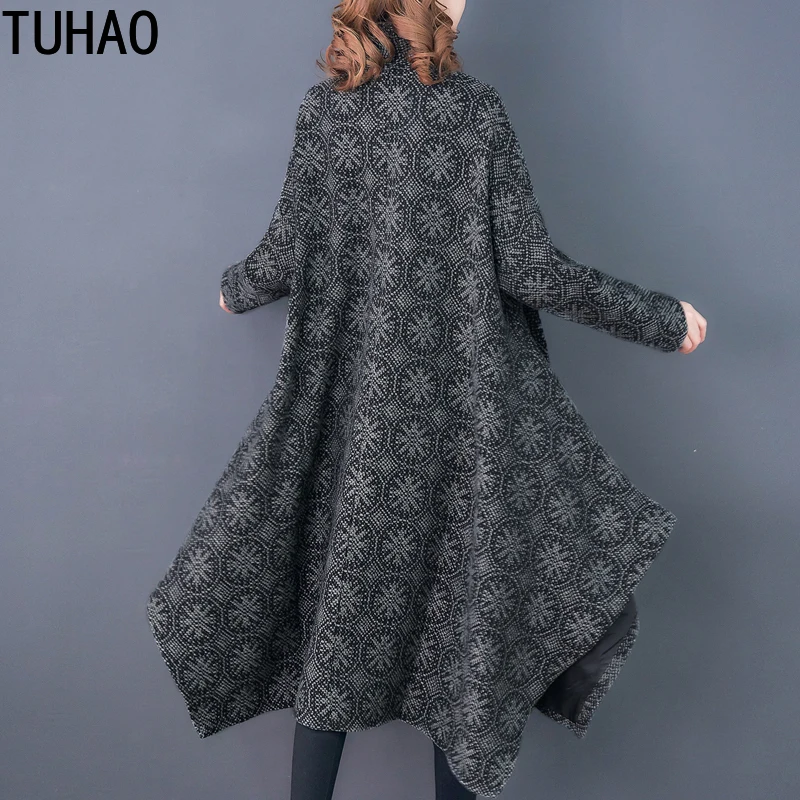 TUHAO размера плюс 3XL шерстяное пальто с рукавами летучая мышь Куртки Оверсайз женская зимняя винтажная верхняя одежда толстые свободные пальто Feminino
