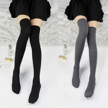 

1 Pair Women Girl Over Knee High Socks Spring Autumn Winter Warm Knit Soft Thigh High Long Socks solid color loose Stockings