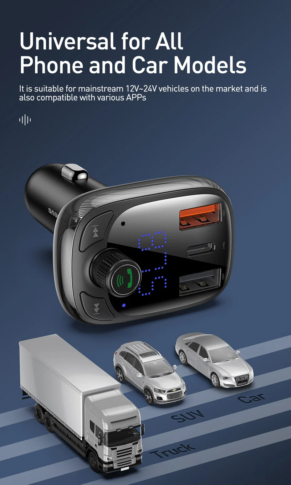 Baseus Quick Charge 4,0 fm-передатчик автомобильное зарядное устройство для телефона Bluetooth 5,0 быстрая зарядка автомобильное зарядное устройство USB зарядка