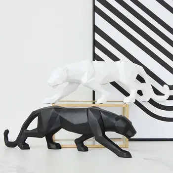 

Panther Statue Animal Figurine Abstract Geometric Style Resin Leopard Sculpture Home Office Decoration Gift