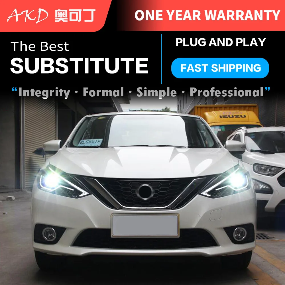 日産 sylphy セントラ akd スタイリングヘッドライトヘッドライト 2016-2018 drl 隠れた選択ヘッド ランプエンジェル目ビーム カースタイリングヘッドライト互換性と互換性がある日産シルフィ
