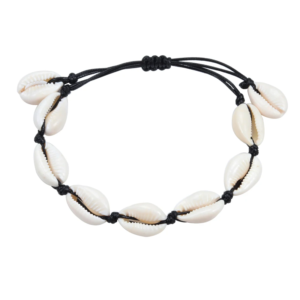 

Hot Natural Cowrie Shell Bracelet Boho Handmade Rope Braided Wave Bangle Seashell Beads Bracelet Fashion Jewelry for Women Girls