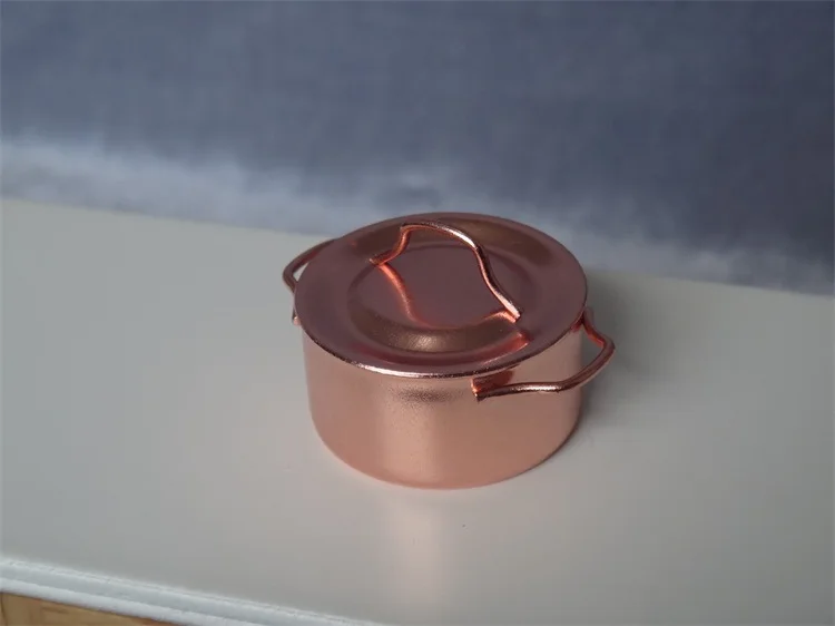 1:12 Dollhouse Mini Kitchen Scene Model Accessories Copper Metal Stew Pot Dual Handle round Cans