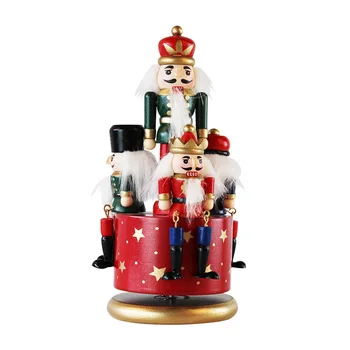 

Christmas Decoration Ornament Nutcracker Rotating Music Box European Handmade Painted Figurines Wooden Puppet Home Decor Gifts