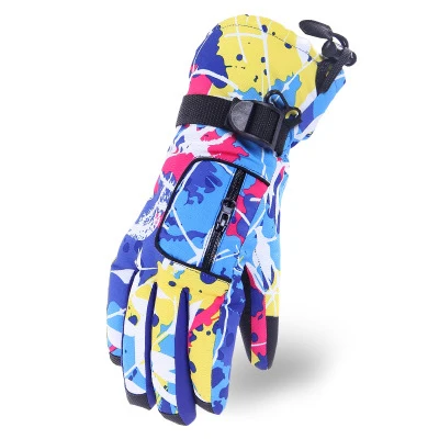 Мужские и женские лыжные перчатки, зимние лыжные перчатки Taslon, водонепроницаемые, для сноуборда, верховой езды, снегоходные перчатки, зимние, мотоциклетные, велосипедные, теплые варежки - Цвет: Women blue