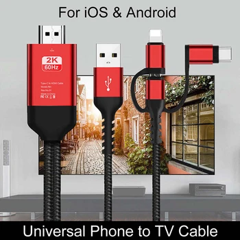 

3 in 1 4K 2K 60Hz lightning Micro USB Type C To HDMI Adapter mirror Cable for IPhone IPad Samsung IOS Android Phone To TV HDTV