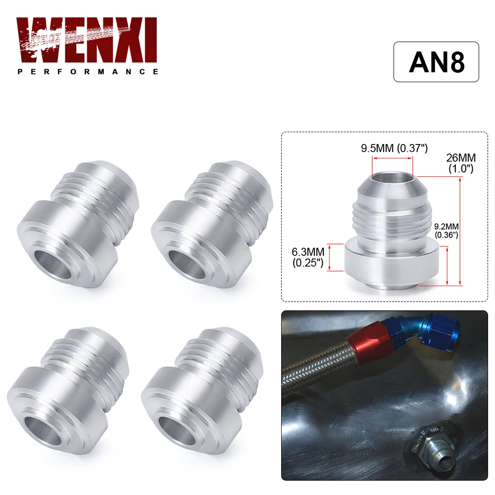 4PCS/PACK Top Quality Aluminum AN8-AN Straight Male Weld Fitting Adapter Weld Bung Nitrous Hose Fitting Silver