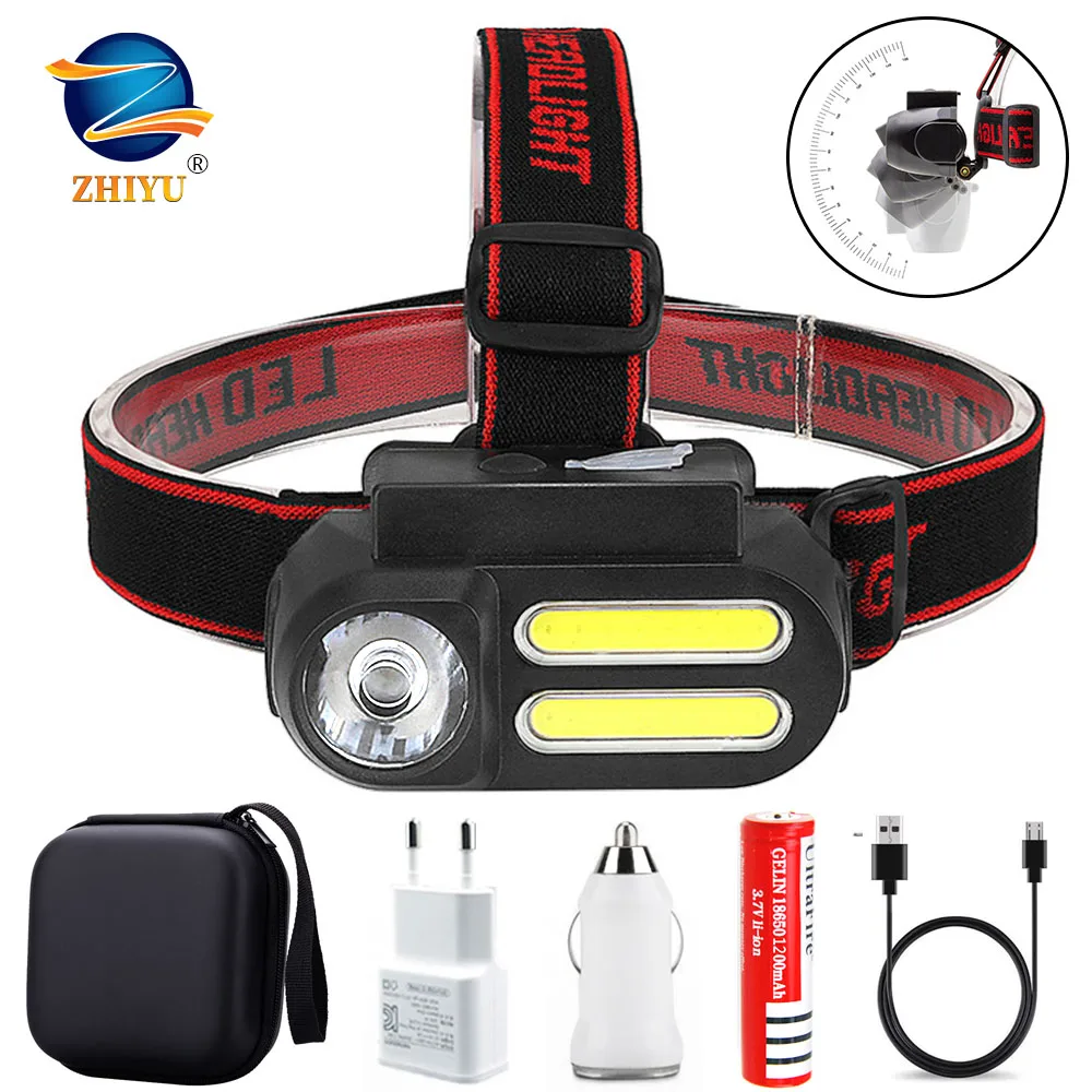 

Portable Mini XPE+2* COB LED Headlamp Work Light Waterproof Headlight Use 18650 Battery for Night Lighting Flashlight Head Lamp