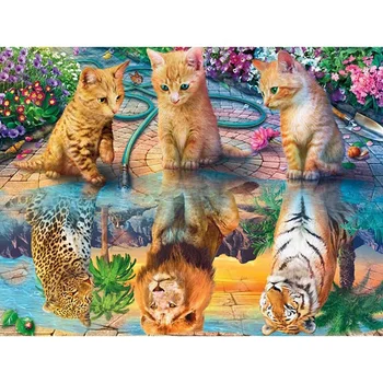 

DIY 5D Diamond Painting Tiger and Cat Embroidery Cross Stitch Art Wall Home Decor