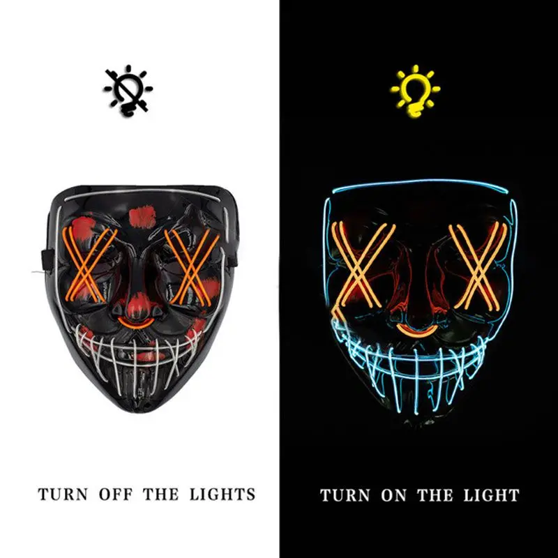 A Halloween LED Mask Funny Neon Light Up Party Masks Maska Cosplay Mascara Horror Mascarillas Glow In Dark Masque Maske - Цвет: A
