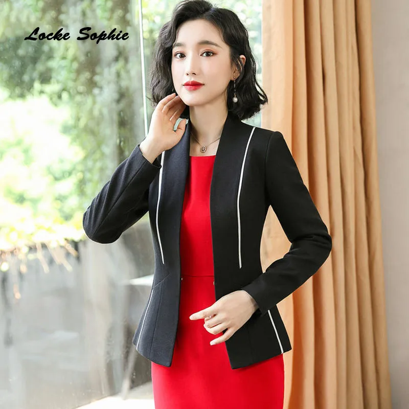

1pcs Women's plus size Blazers coats 2019 Autumn cotton stripe Slim fit Small Suits jackets ladies Skinny office Blazers Suits