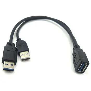 

Black USB 3.0 Female to Dual USB Male Extra Power Data Y Extension Cable for 2.5 inch Mobile Hard Disk