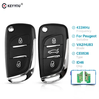 

KEYYOU 433mhz Modified Filp Folding Car Remote Key Suit for PEUGEOT 207 208 307 308 408 Partner (CE0536 ASK/FSK, 2 Buttons HU83)