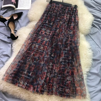 

New shows star in same tie dye printing hang down nets yarn pleated skirt of tall waist long skirts fairy skirt