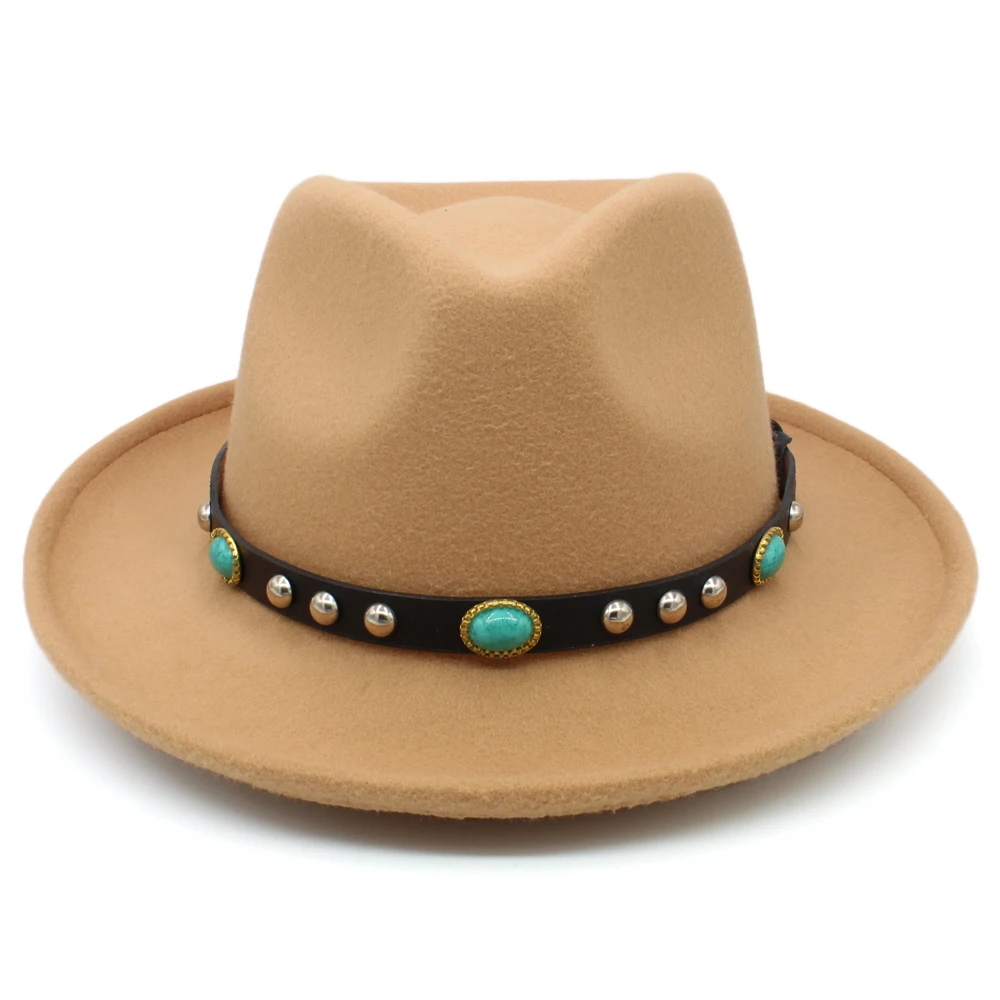 Men Women Wool Panama Hats Wide Brim Sunhat Fedora Caps Trilby Jazz Travel Party Street Style US Size 7 1/8-7 3/8 UK M-L green fedora