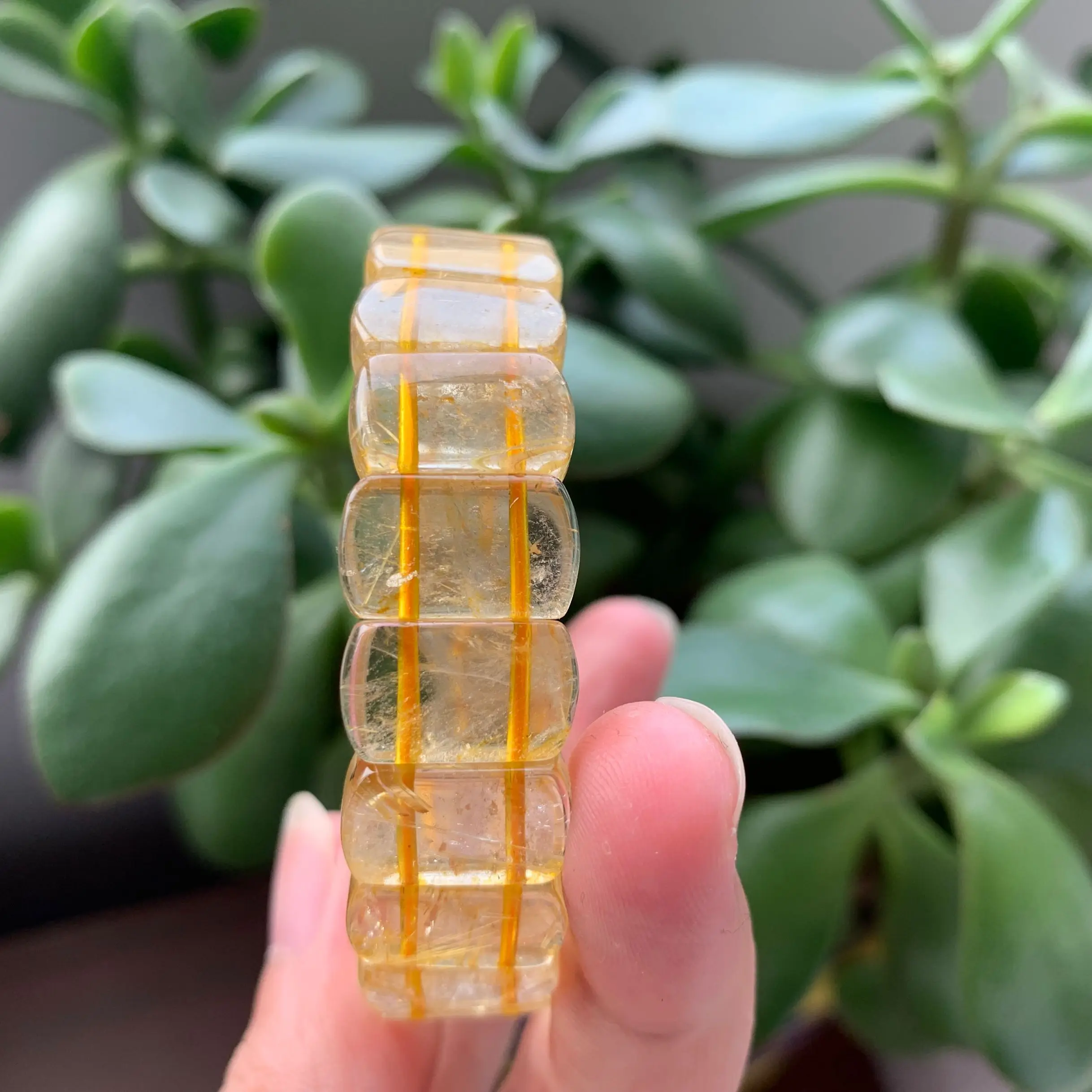 Natural Rutilated Quartz Bracelet Polished Crystal Stone Bracelet For Gifts
