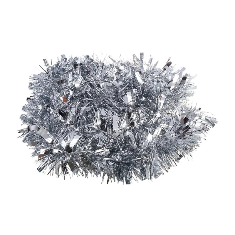 New 2m(6.5ft) Deluxe Thick Chunky Wide Silver Shiny Christmas Tree Tinsel Garland with Embossing Decoration