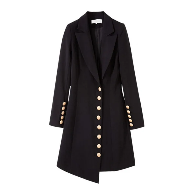 New Style New Black Small Suit In The Long Section Of Slim Buttons Decorated Female Fashion Blazers PC374
