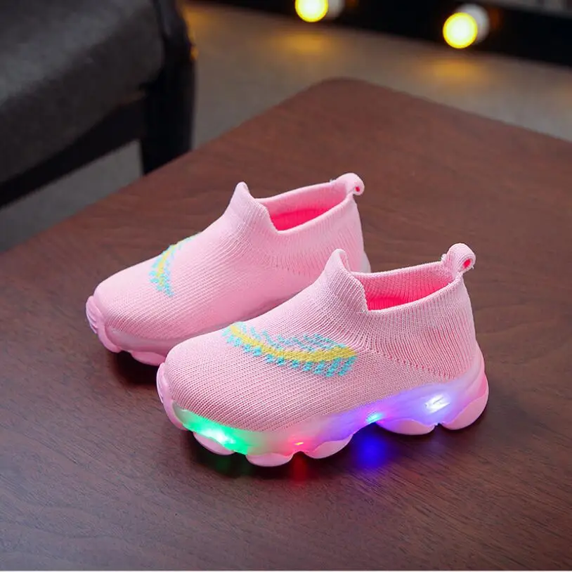 Winter Luminous Kids Boots Girls Boys Sock Casual Children Lighted Boots Air Mesh Children Kids Sneakers Led Glowing Baby Shoes