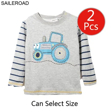 

SAILEROAD 2Pcs Tractors Car Boys Long Sleeve Select Size Wholesale Children Tops T-Shirts for Kids Clothes Autumn New Baby Tees