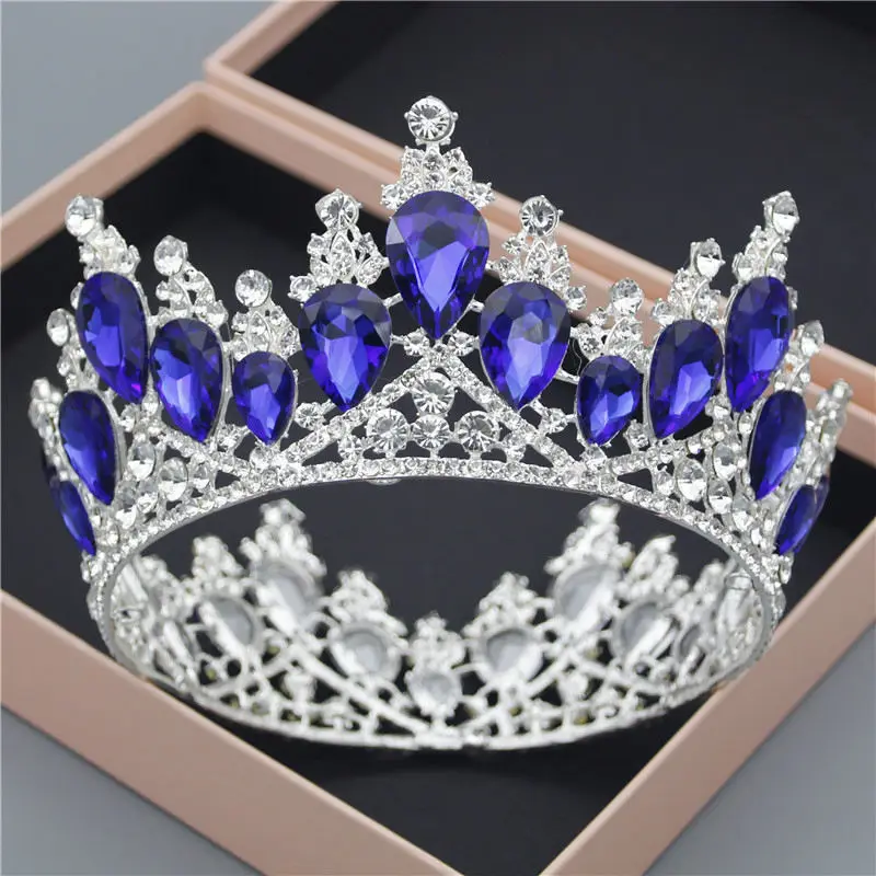Silver-Blue Ретро Хрустальная королева короны свадебные аксессуары для волос ручной работы Корона свадебная корона Принцесса Корона - Окраска металла: Silver-Blue