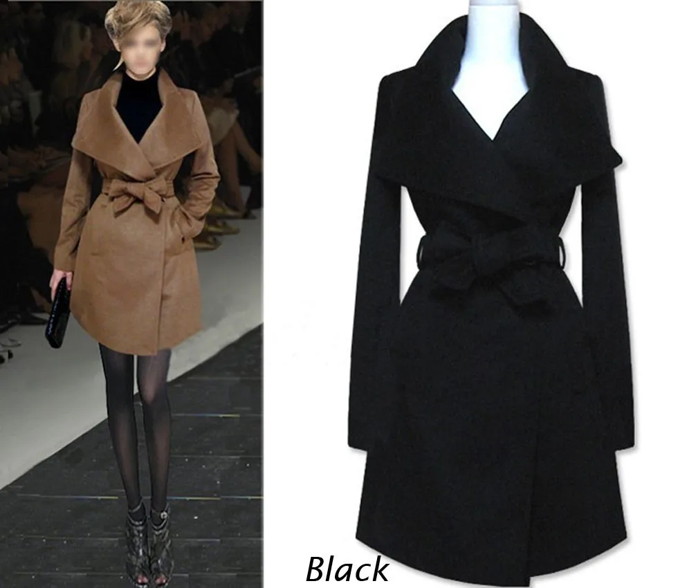 Классическая осенне-зимняя тонкая шерстяная женская верхняя одежда, женский длинный Тренч с отложным воротником, куртка с поясом, пальто, женская парка