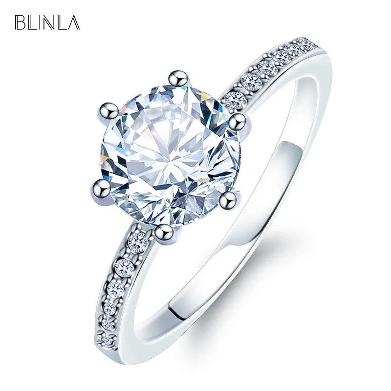 BLINLA, модные классические кольца с шестью когтями, AAA, циркониевые кольца для женщин, свадебные украшения, элегантное роскошное обручальное кольцо с кристаллами