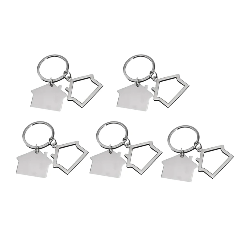 

5 Pcs Silver Delicate Modern House Home Keychain Key Chain Keyring Metal Present Gift Delicate