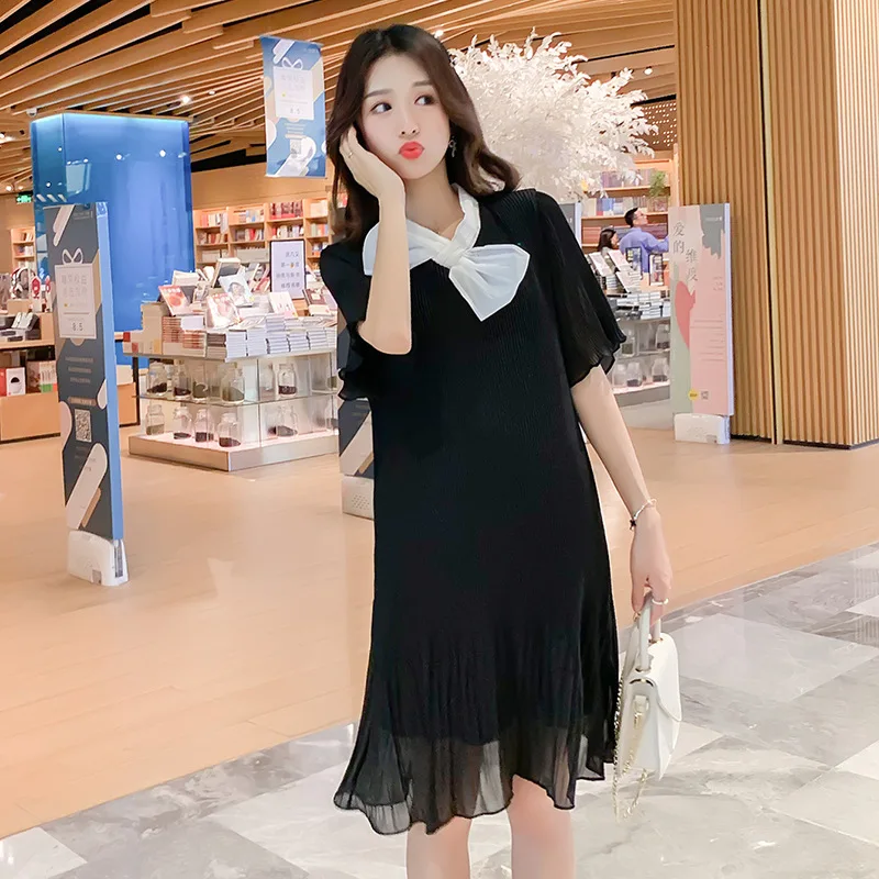 

Clearance Spring Support Activity Summer Pleated Dress of Bow Loose-Fit Mesh Dress
