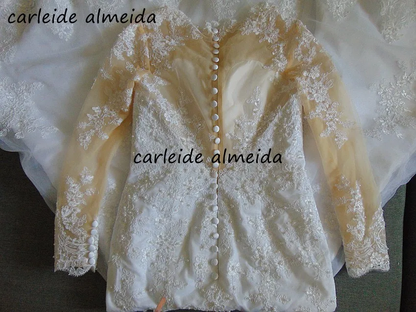 Vestido de noiva, длинные рукава, Русалка, свадебные платья, прозрачная спина, свадебное платье, шлейф, свадебные платья