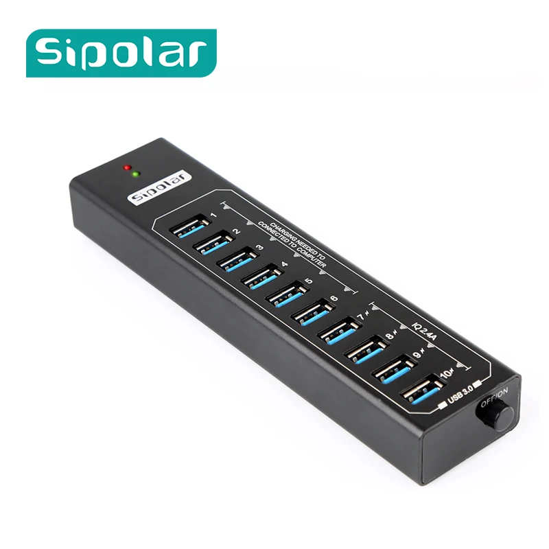 Металлический концентратор Sipolar с 10 портами usb 3 0 и адаптером питания 12 В А для