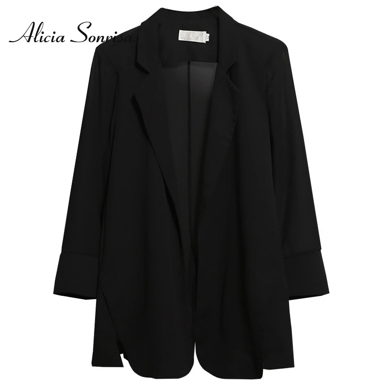 Chiffon black blazrs jacket women plus Size White long Drape Sun Clothing Thin Coat Airable suit jacket female|Blazers| -