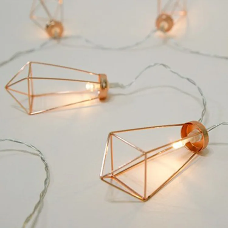 

20LED Battery Box USB Iron Art Diamond Water Droplet Rack Rose Gold Geometry Lighting Chain Pineapple Lighting Chain INS Amazon
